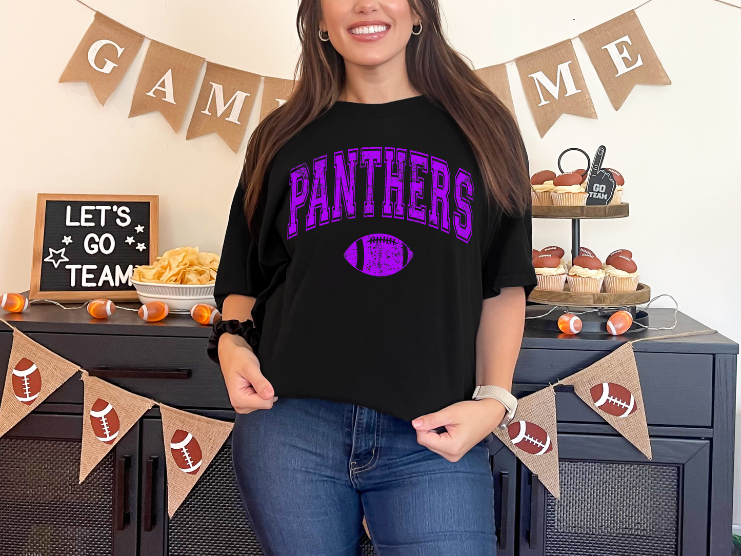 Arch Purple Panthers Football Distressed PNG Digital Download