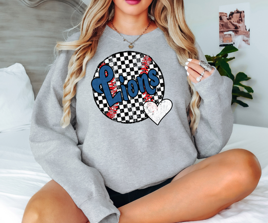 Lions Checker Baseball Heart Digital Download