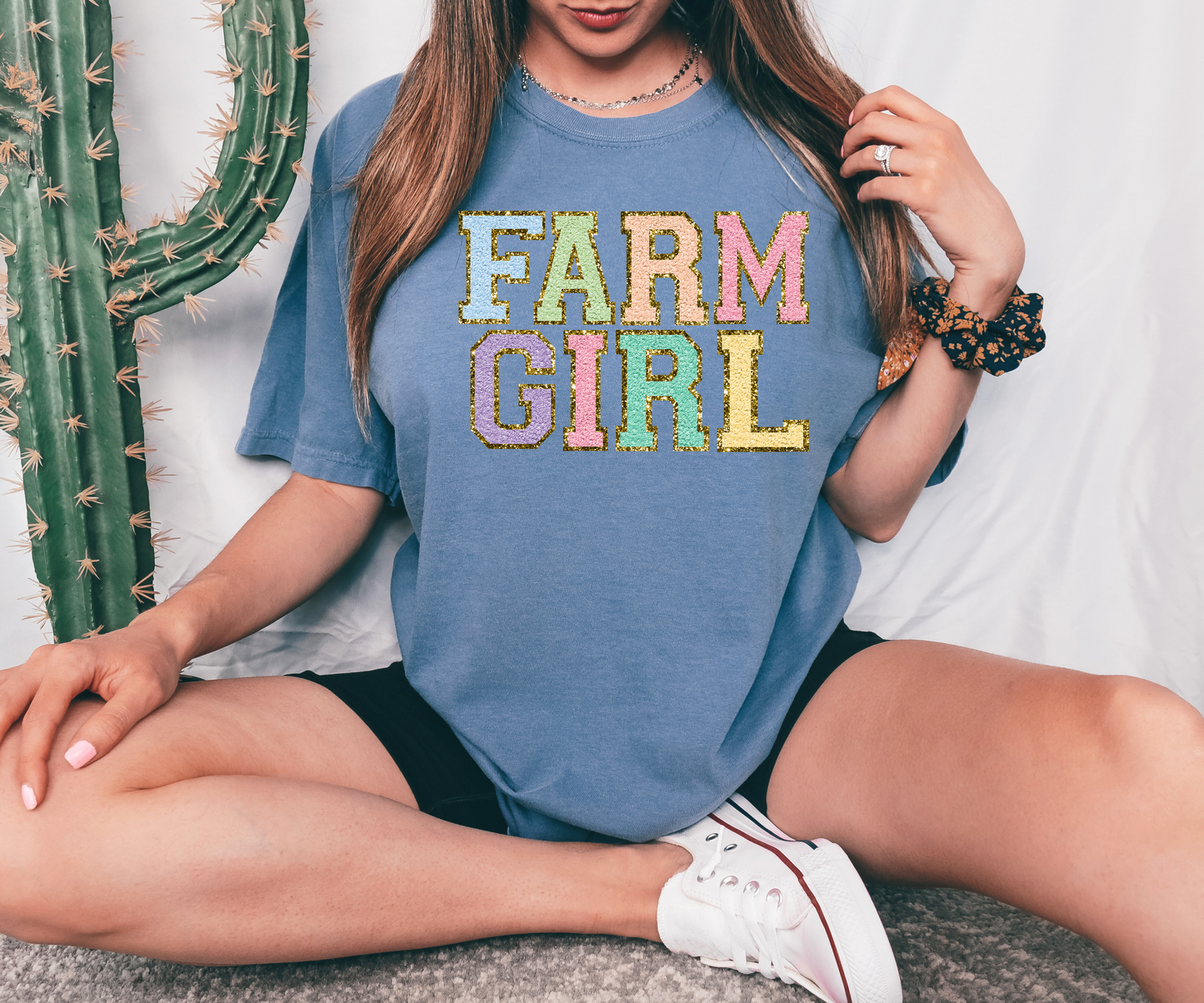 Faux Chenille Farm Girl PNG Digital Download