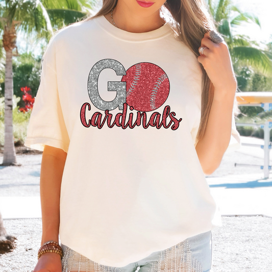 Go Cardinals Baseball Faux Glitter PNG Digital Download