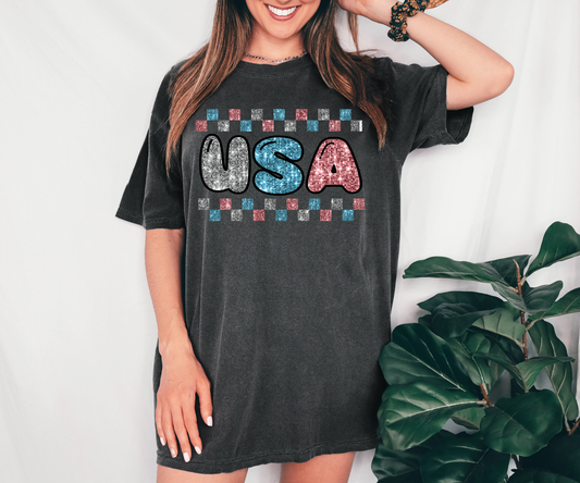 USA Faux Sequin Checker PNG Digital Download