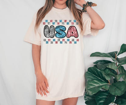 USA Faux Sequin Checker PNG Digital Download