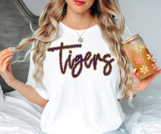 Tigers Faux Sequin Gold Purple PNG Digital Download