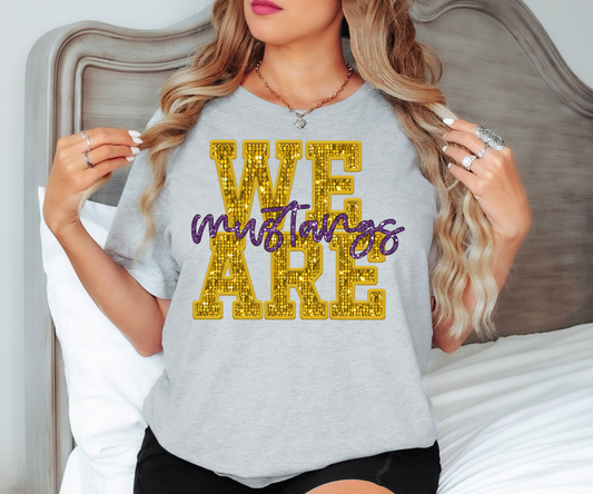 We are Mustangs Gold Purple Faux Sequin PNG Digital Download